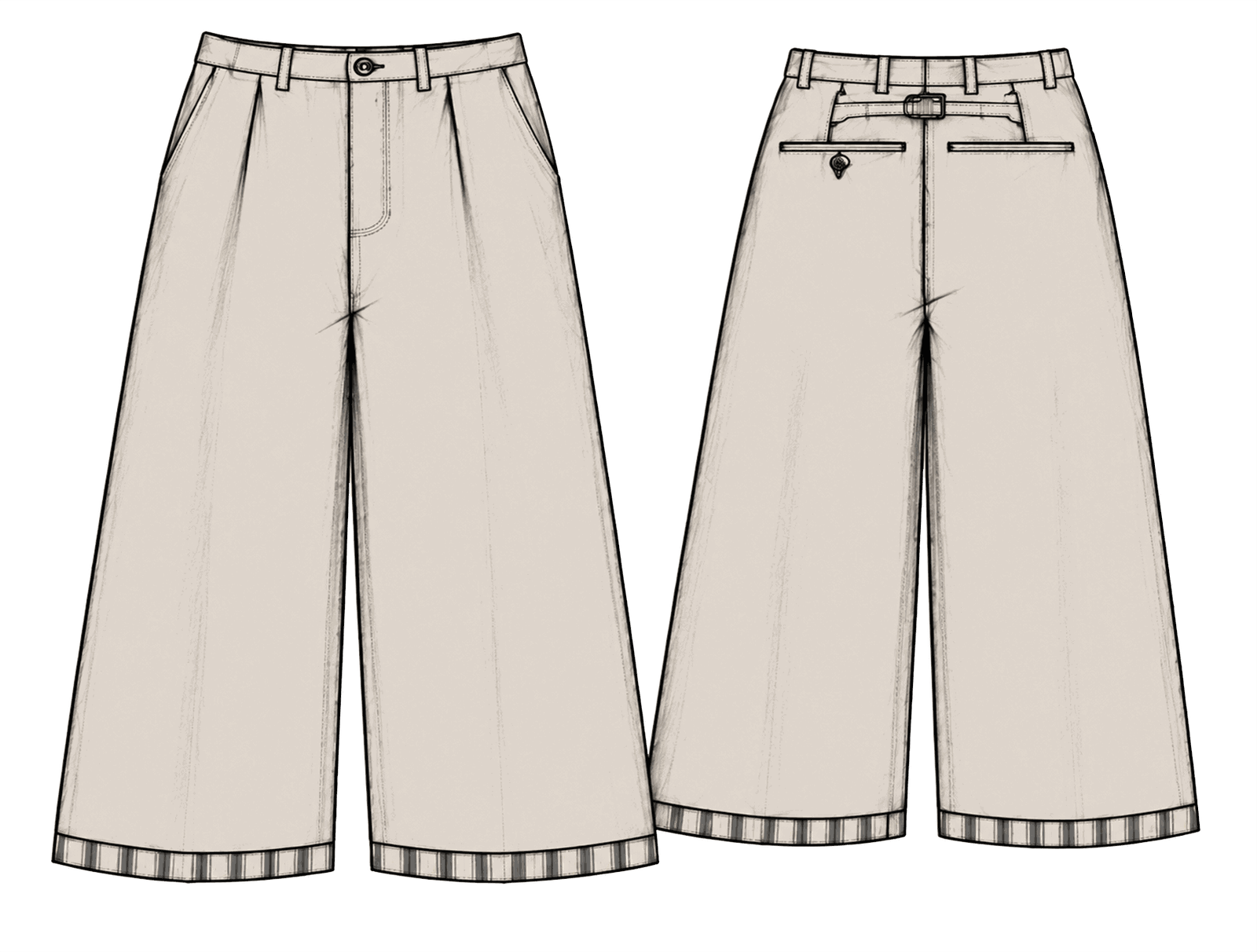 Technical illustration of the Liberty Trouser, front and back views.